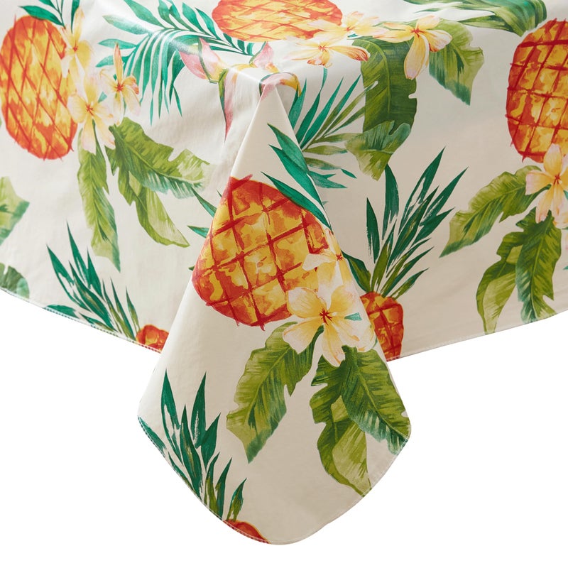 Newbridge Square Vinyl Flannel Backed Tablecloth, 52 x 52 Inch, Hawaii Tropical, Indoor/Outdoor Waterproof Table Party Table Cover, Palms and Pineapples - Image 2
